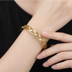 Aura Leaf Elegance Bangle Bracelet