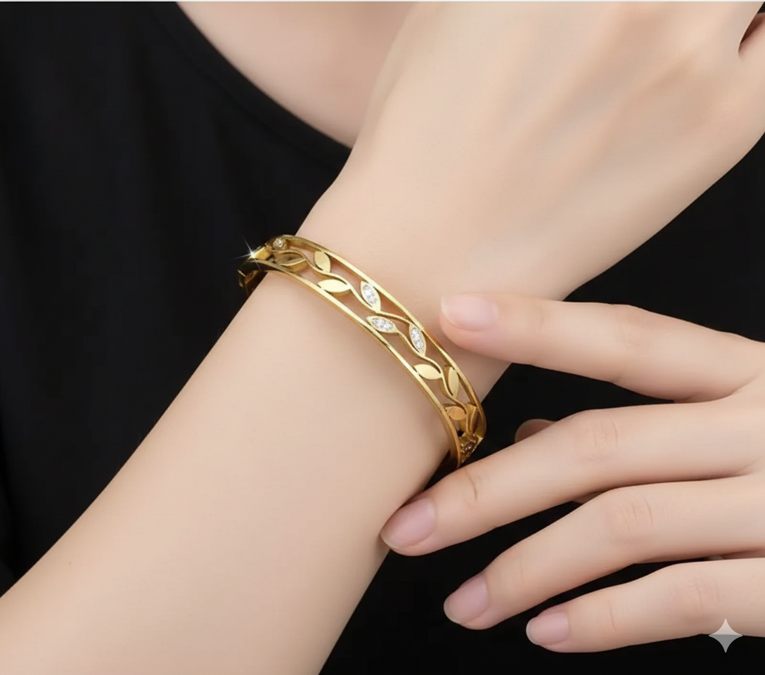 Aura Leaf Elegance Bangle Bracelet