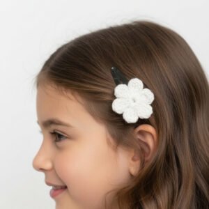Hand-Crocheted Blossom Snap Clip-White