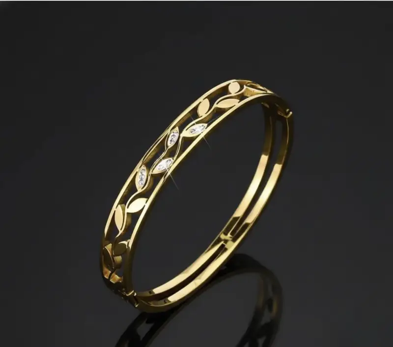 Aura Leaf Elegance Bangle Bracelet - Image 2