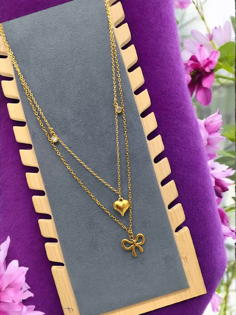 Amore & Bow Layered Duo Necklace - Image 2