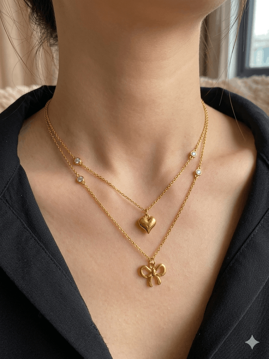 Amore & Bow Layered Duo Necklace