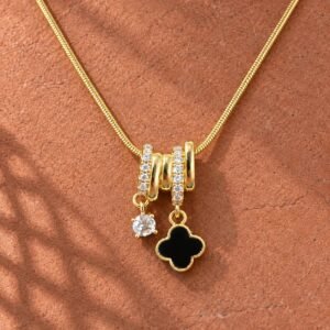 Midnight Clover Charm Necklace