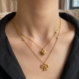 Amore & Bow Layered Duo Necklace