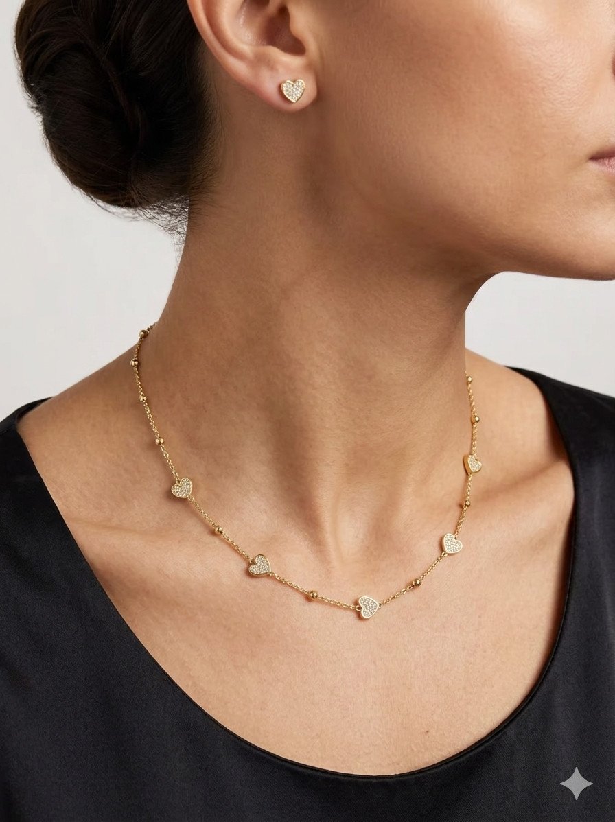 Elara Gold Pavé Heart Jewelry Set
