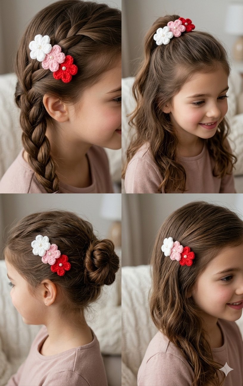 Floral Trio Crochet Hair Clip