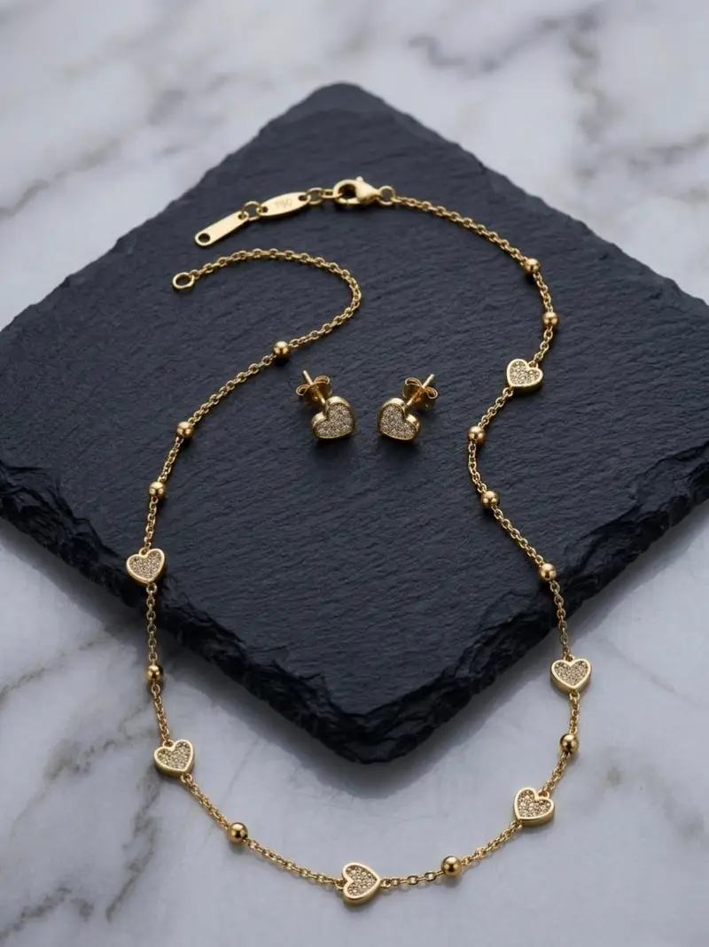 Elara Gold Pavé Heart Jewelry Set - Image 2