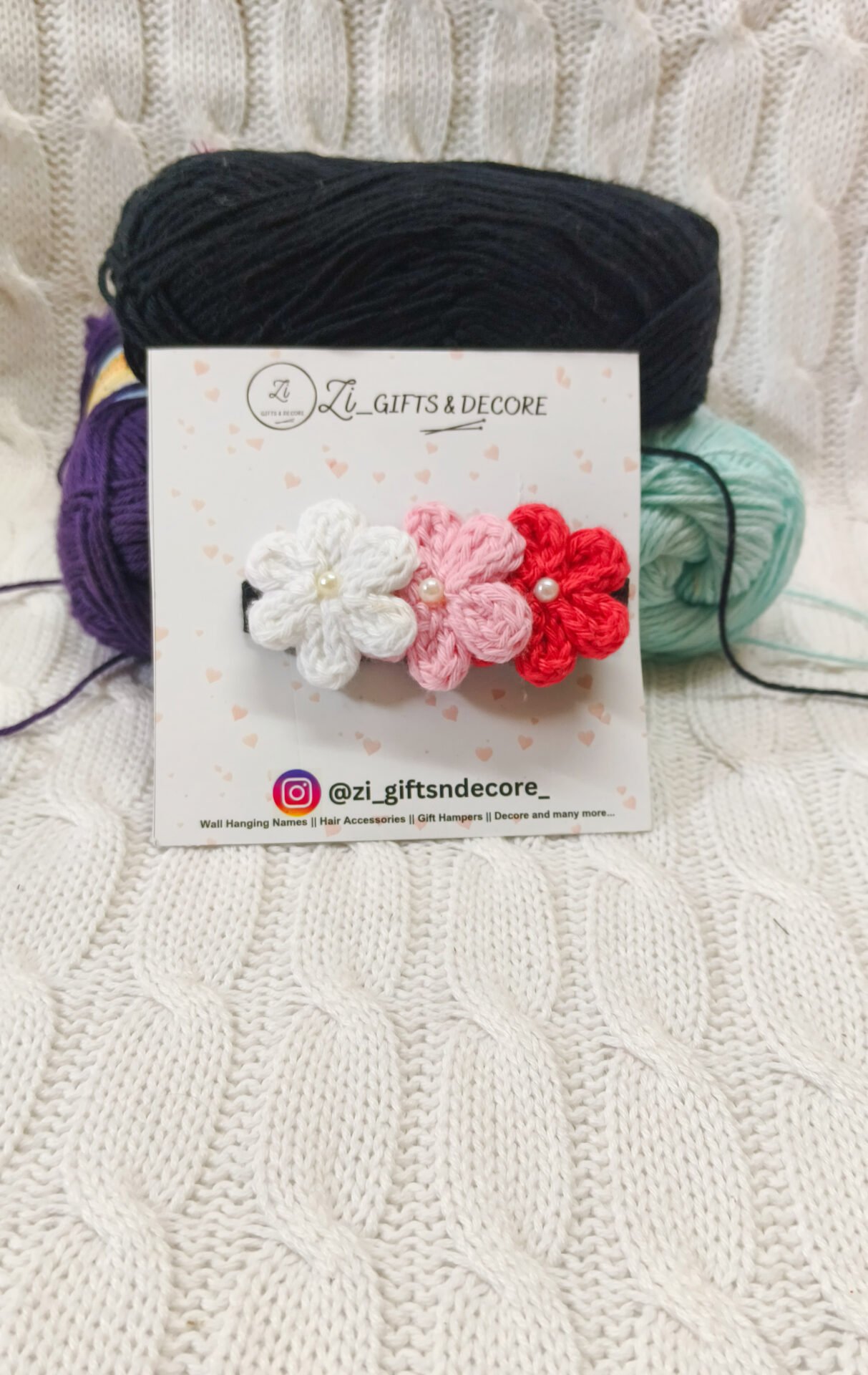 Floral Trio Crochet Hair Clip - Image 2