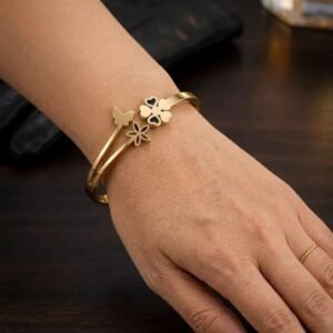 Golden Bloom & Butterfly Hinged Bangle