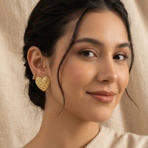 Gold Heart Textured Studs