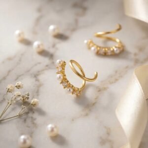 Spiral Pearl and Diamond Hoops
