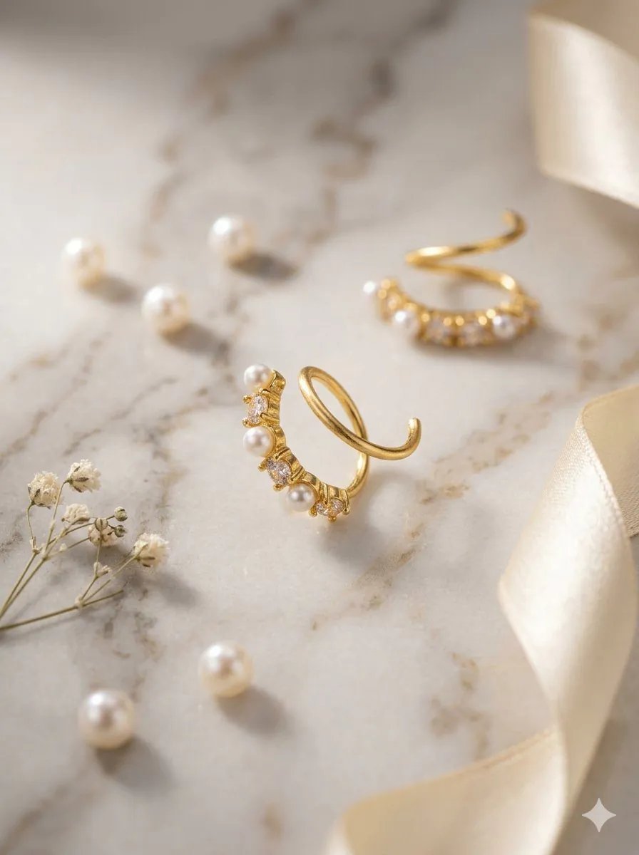 Spiral Pearl and Diamond Hoops